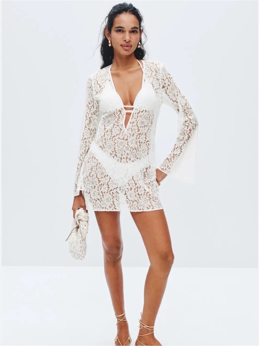 Ronny Kobo Collection White Lace Long-Sleeve Swim Cover-Up